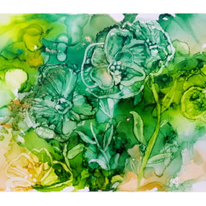 green, yellow and gold alcohol ink art