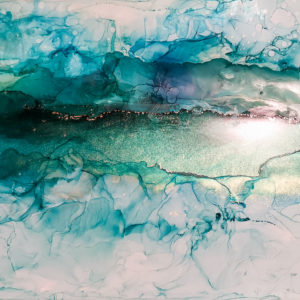 blue, green and gold alcohol ink art