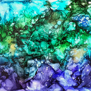 purple, blue and green alcohol ink art